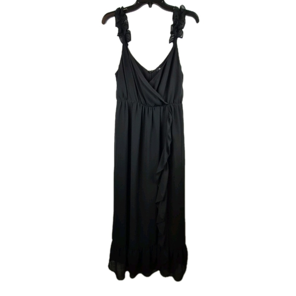 Madewell Ruffle-Strap Wrap Chiffon Skirt Black Maxi Dress‎ Sz 2 Special Occasion